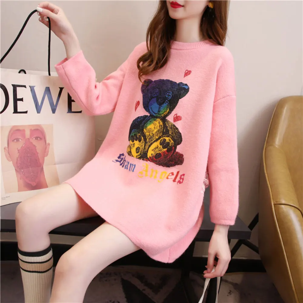 

ZOTTSOZ Women's Sweater Autumn 2021 Casual Harajuku Loose Jumpers Knitted Bear Heart Lace Patchwork Streetwear Knitwear Pullover