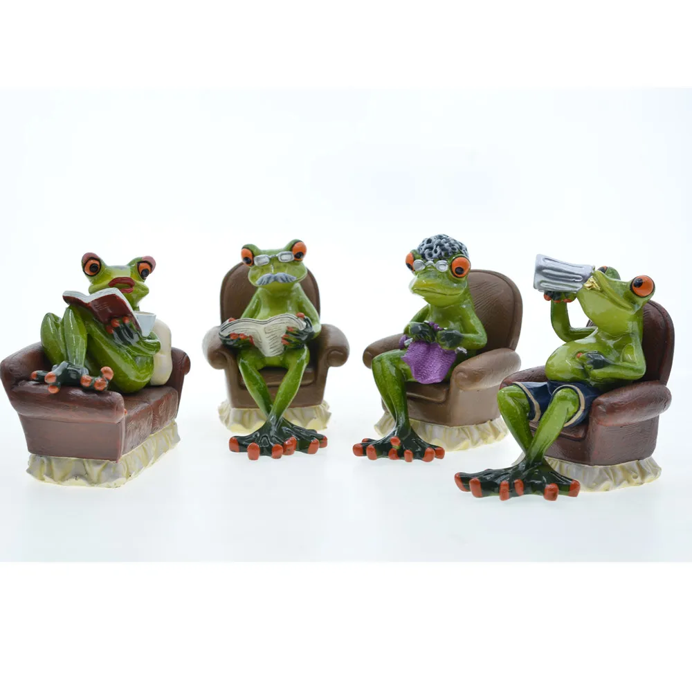 MYBLUE-estatuilla de resina Kawaii para jard&iacute;n, figura de rana en miniatura de estilo n&oacute;rdico, accesorios de decoraci&oacute;n para habitaci&oacute;n del hogar, para disfrutar de la vida, 2 unids/set por Set-4