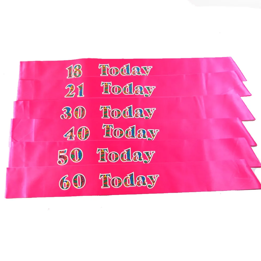 

30pcs Hot pink ribbon Birthday sash satin fabric anniversary adult ceremony 18 21 30 40 50 60 today fashion zebra printing