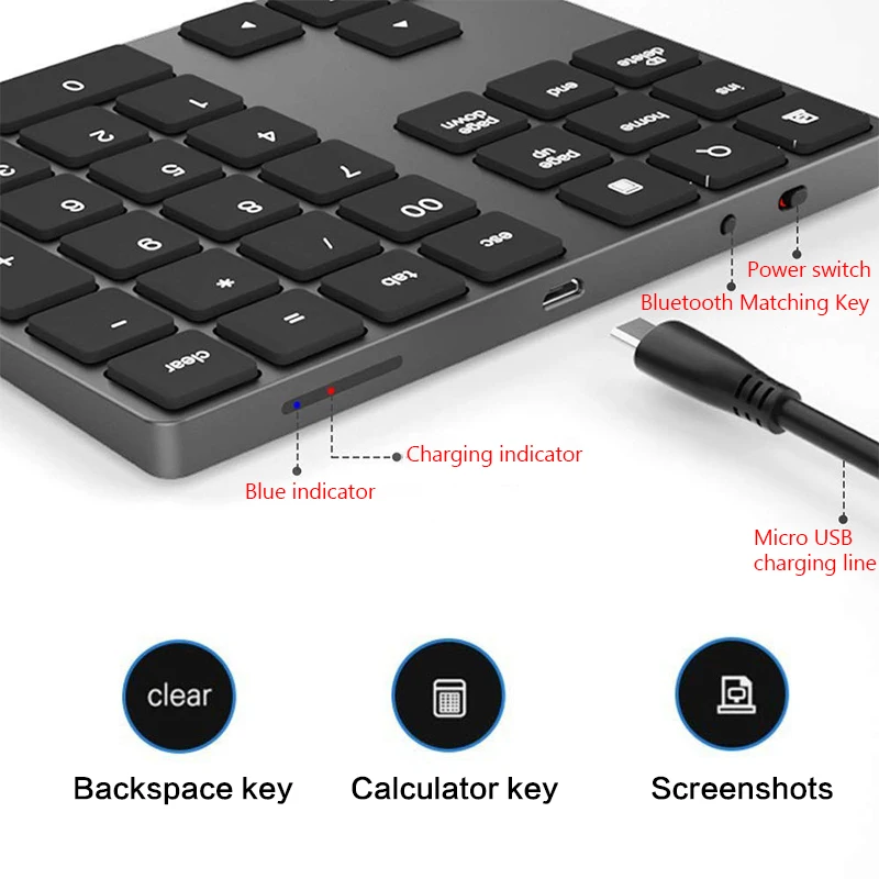 

Aluminum alloy 34 keys Bluetooth Wireless keyboard Portable Ultra-thin Wireless Numeric keypad for Windows Android PC Mac OS