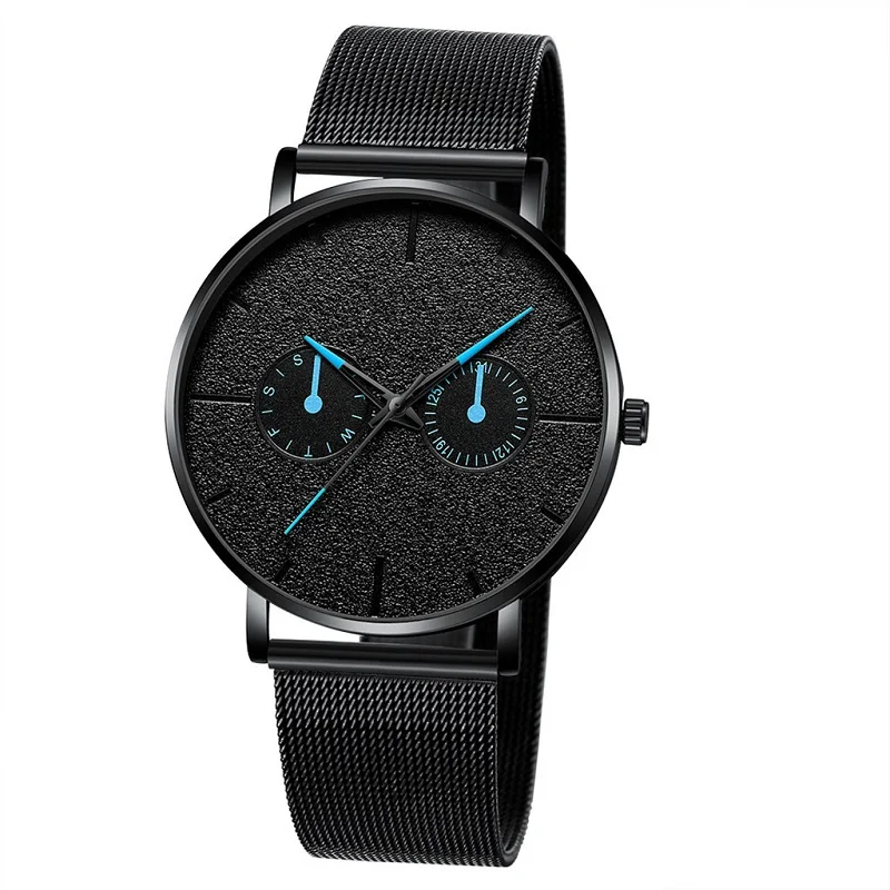 M black blue Модные мужские Бизнес минималистичные часы Роскошные черные кварцевые часы с календарем из нержавеющей стали с сетчатым ремешком аналоговые часы Montre Homme - Цвет: M black blue
