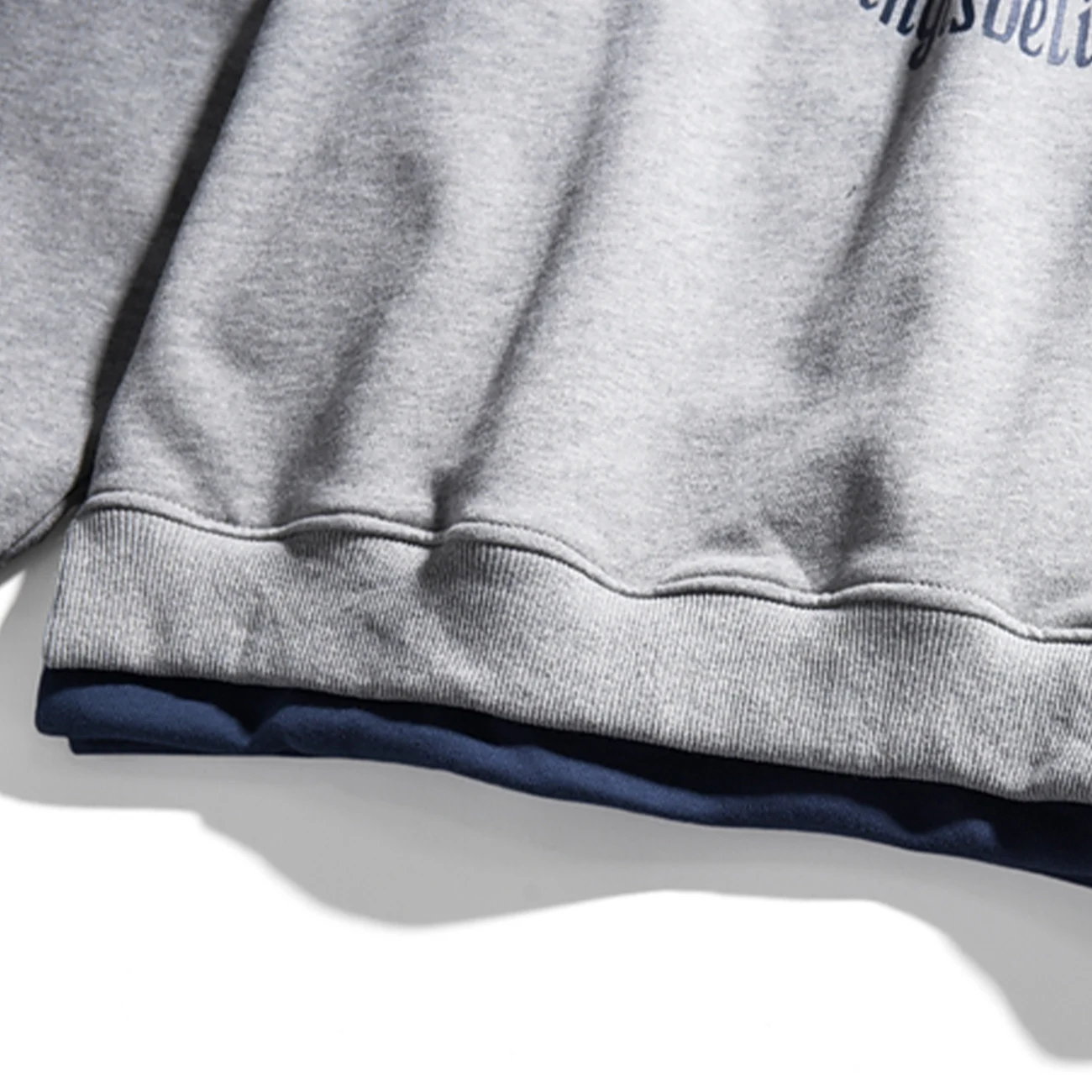 

Letter Print Creative Fake Two-Piece Harajuku Hoodie Sweatshirt Hip Hop Streetwear Men Women 2021 Winter Cotton Pullover