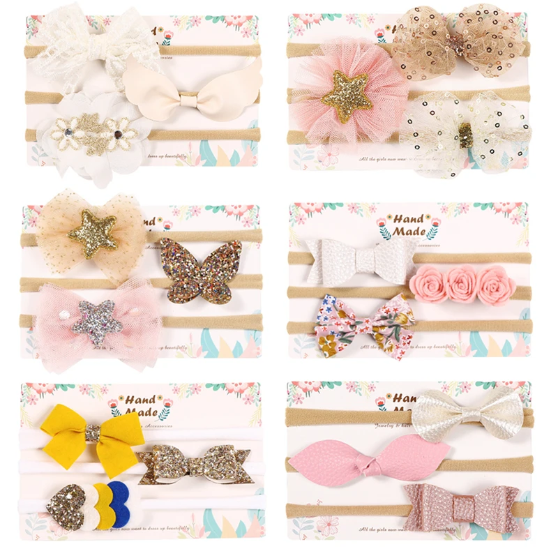 3pcs/lot Cute Bow Baby Headband for Girl Nylon Head Bands Turban Newborn Headbands Hairbands for Kids Baby Hair Accessories