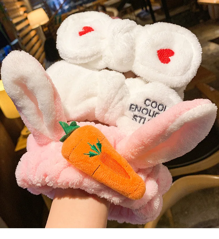 

Soft Coral Velvet CartoonRabbit Ears Bow Hair Band Girl Face Wash Makeup Hair Band Cute Cosplay Headdress Hair Accessories Gift