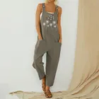 Комбинезон женский с цветочным принтом, повседневный длинный Ромпер в стиле бохо, на пуговицах, с карманами, на бретелях, модная одежда на лето