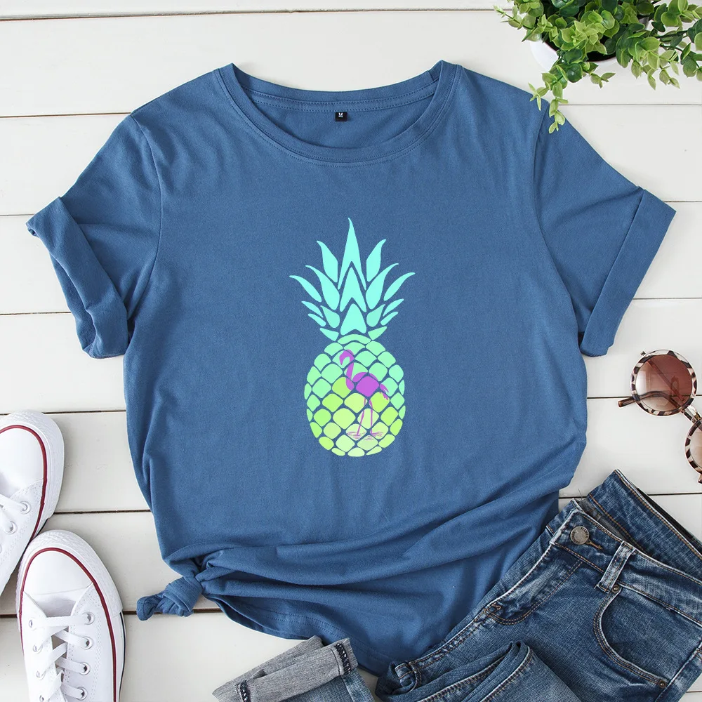 

JFUNCY Pineapple Printed Women T-Shirt 100% Cotton Summer Woman Shirts Plus Size Loose Mujer Tshirt Harajuku Graphic Tees Tops