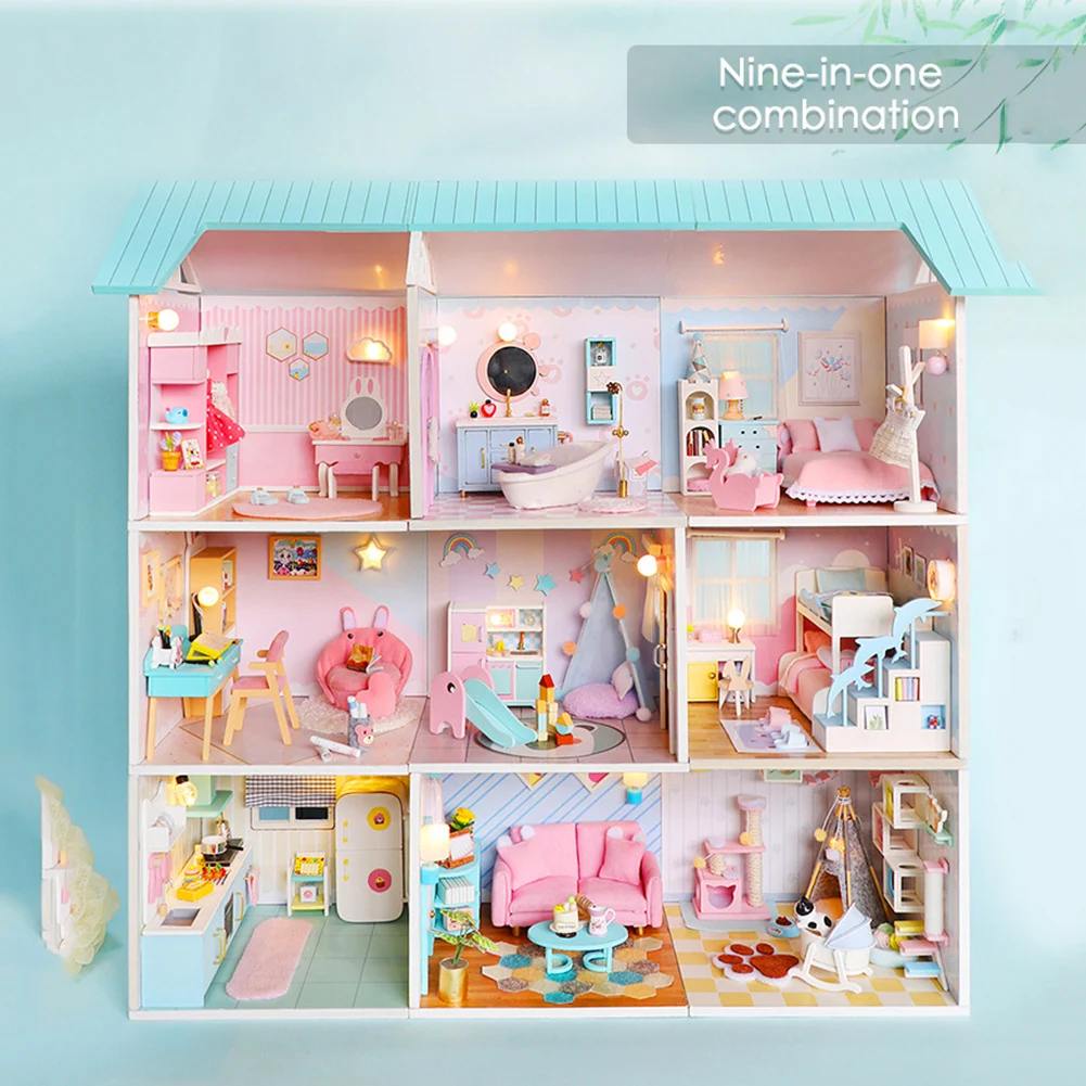 

DIY Doll House Wooden Dollhouse Kits 3D Miniature Dollhouse Furniture Kit Toys Assembling Sweet House for Children Birthday Gift