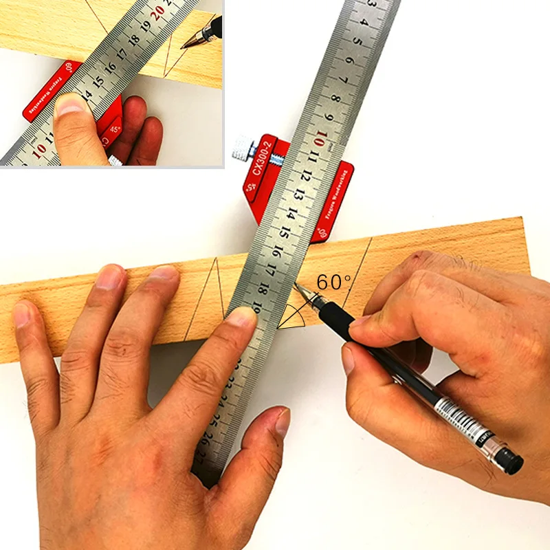 45-90 Degree Woodworking Angle Scribe Ruler Carpenter Height Gauge Locator Steel Adjustable Fixed Block DIY Measuring Tool | Инструменты