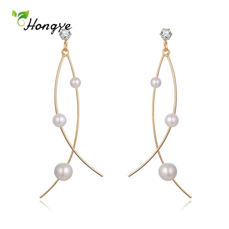 

Hongye 2020 New Multi-Pearl Geometric Drop Earrings for Women Girl Simple Fashion Party Long Pendant Brincos Jewelry Accessories