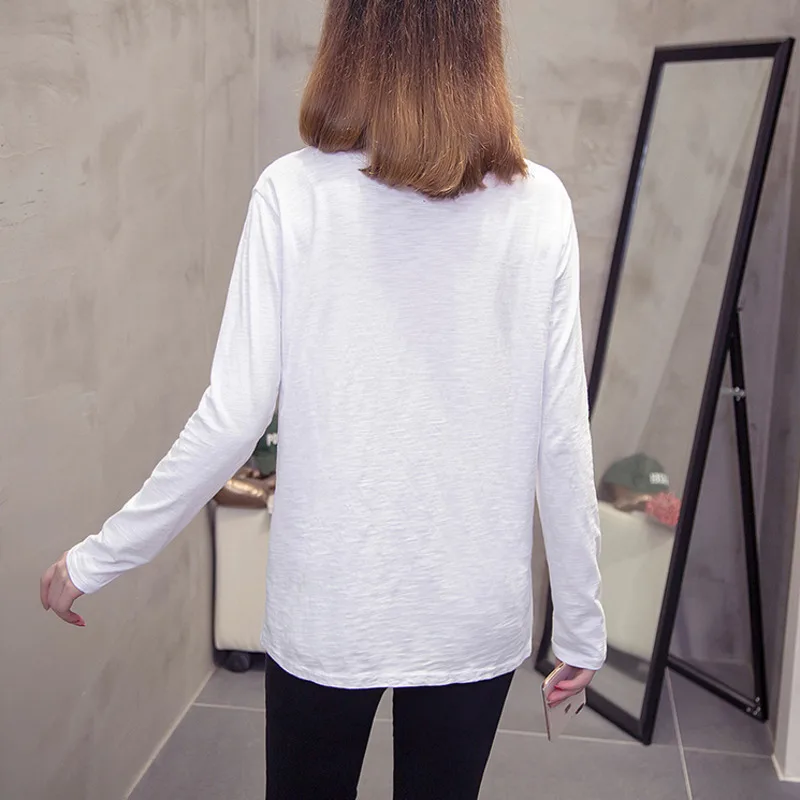 

Kywommnz Women T-shirt Cotton Spring Autumn 2021 Long Sleeve Loose Knitting TShirt Korean Five-pointed Star Printing E681