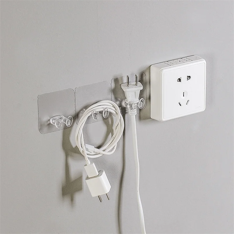 105pcs wall storage hook punch free power plug socket holder strong adhesive plug hooks for kitchen bathroom office phone towel free global shipping