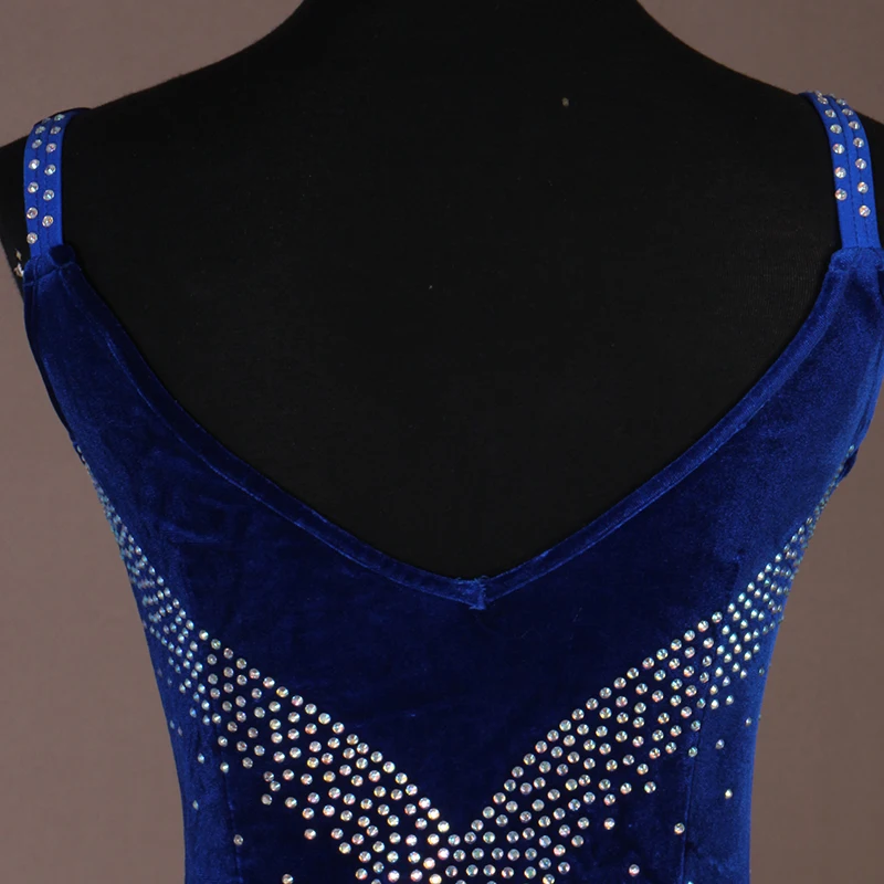 Блестящий черный синий сексуальный латинский танец платье женщины высокого