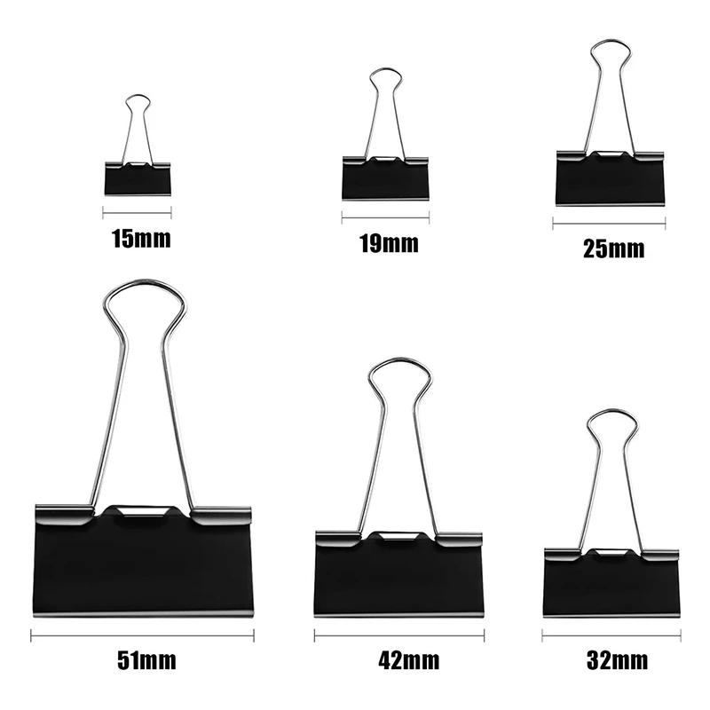 

120 Pieces Paper Binder Clips Paper Clamps for Office Supplies 6 Assorted Sizes, Black