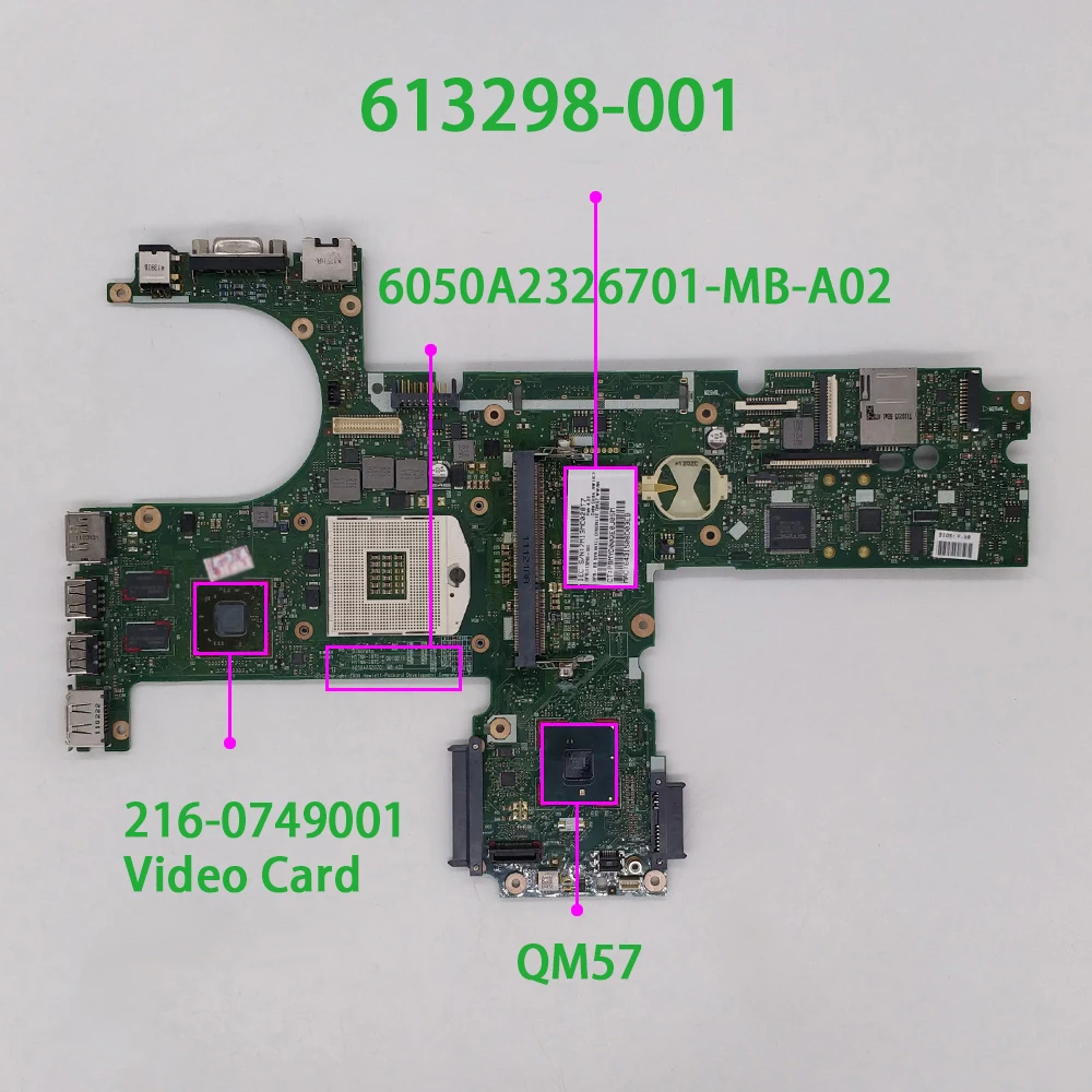 Enlarge Genuine 613298-001 QM57 216-0749001 GPU 6050A2326701-MB-A02 Laptop Motherboard for HP ProBook 6450b NoteBook PC