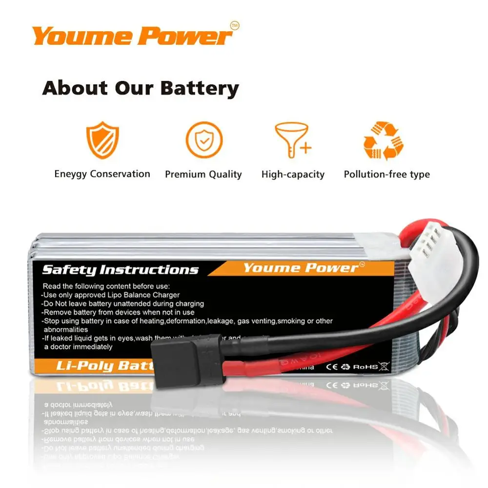 Youme 3s lipo батарея 11 1 v 5000mah 5200mah 50C с разъемом Deans для trex 1/12 1/10 RC автомобиль грузовик