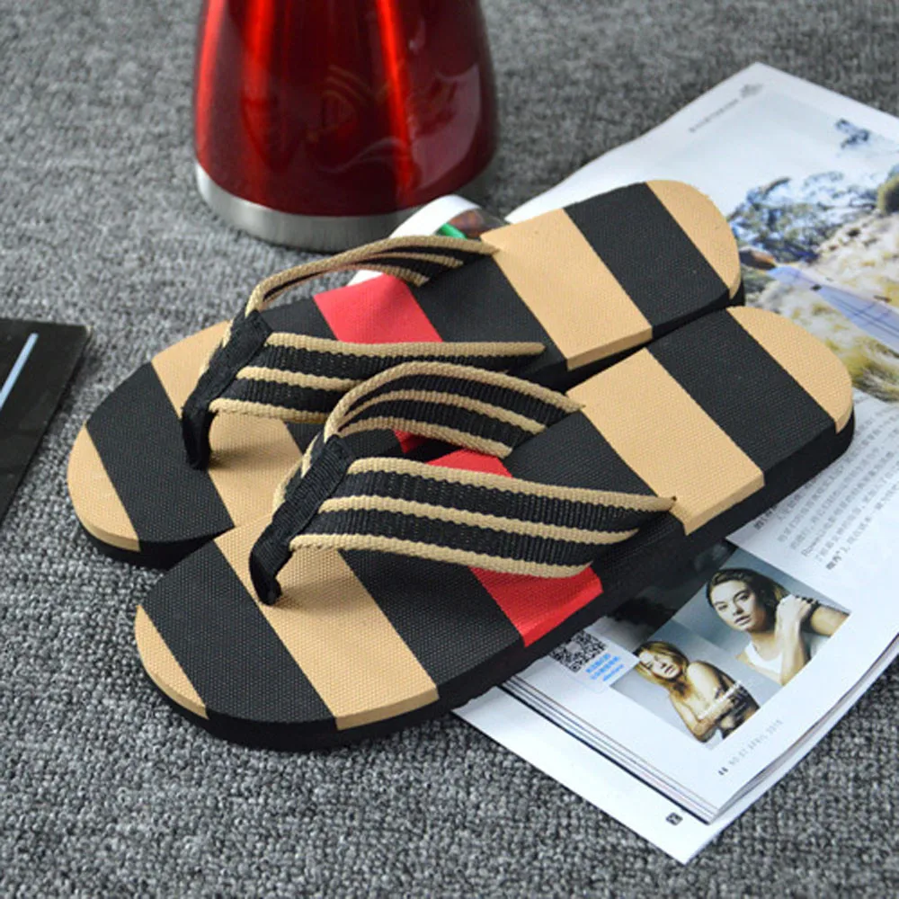 2019 New Fashion Men Shoes Summer Men Striped Flip Flops High Quality Beach Holiday Sandals Non-slide Male Slippers Casual Shoes