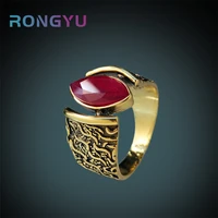 2021 new goth trendy chunky rings women mens gold color signet ring vintage red crystal zircon stainless steel ring accessories