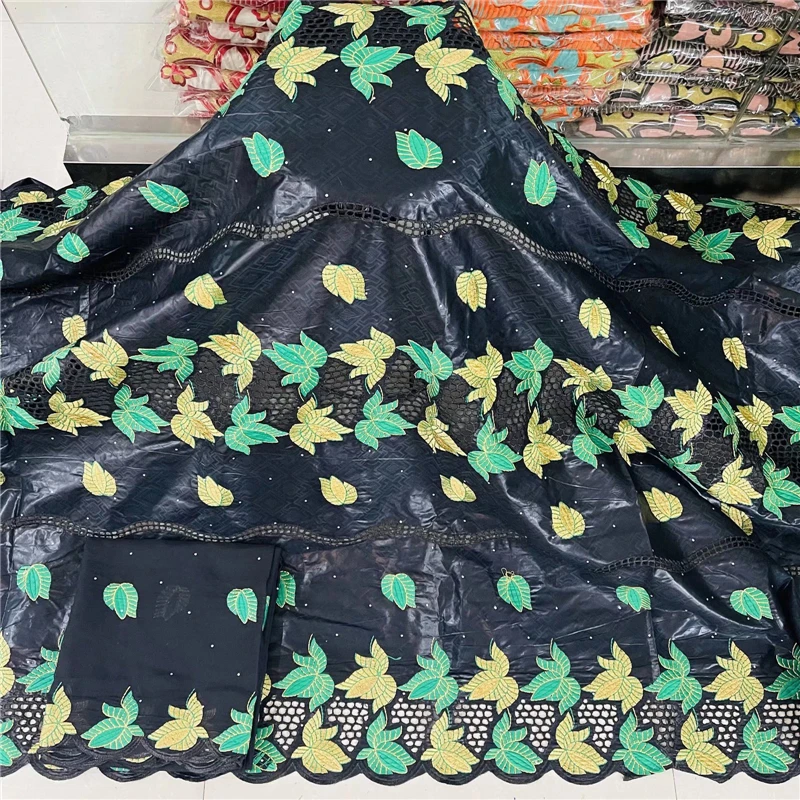 

5+2Yards Bazin Fabric Jacquard Brocade Fabric With Tulle Lace African Nigerian Fabrics For Garment