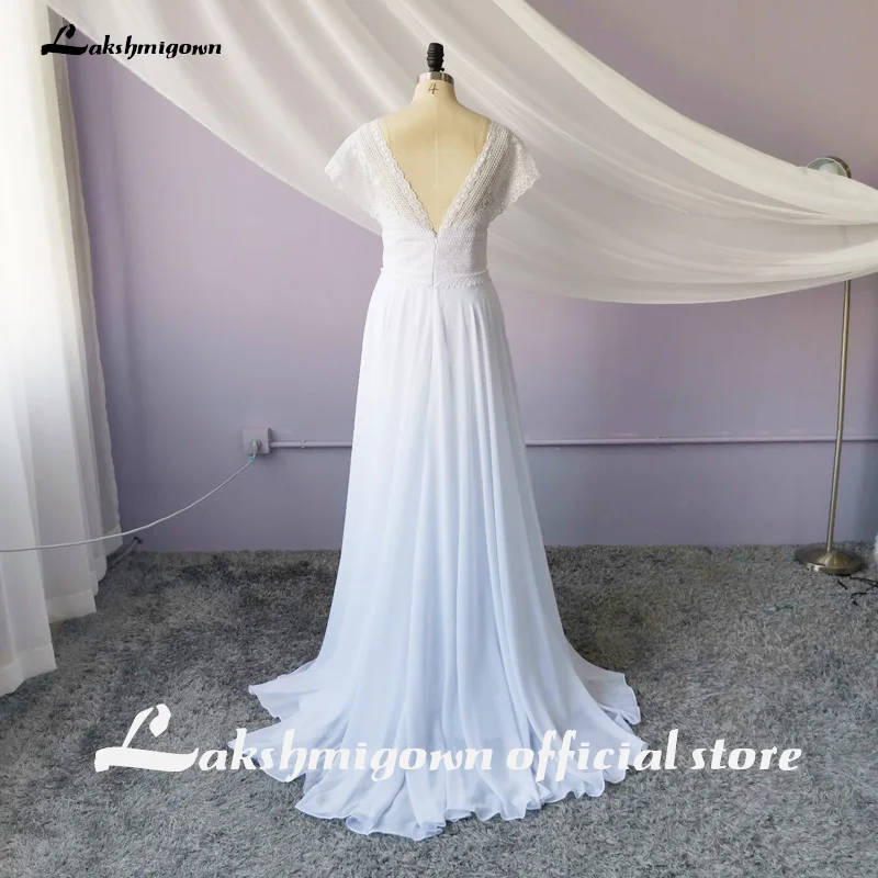 Lakshmigown сексуальный v образный вырез шифоновая Пляжные Свадебные платья кружевные