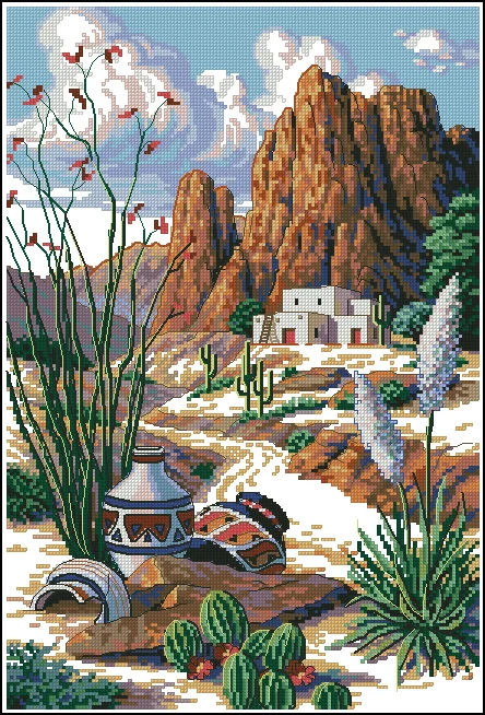 MM наборы для вышивки крестиком Набор Юго-Западный стол пустыня горшок кактус Дим