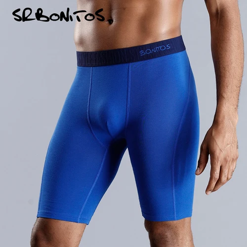 B7 Light blue SRBONITOS, Длинные мужские боксеры, мужское нижнее белье, боксеры, шорты, трусы для мужчин, высокое качество, натуральный хлопок, большой размер, сексуальные, удобные и мягкие - Цвет: B7 Light blue