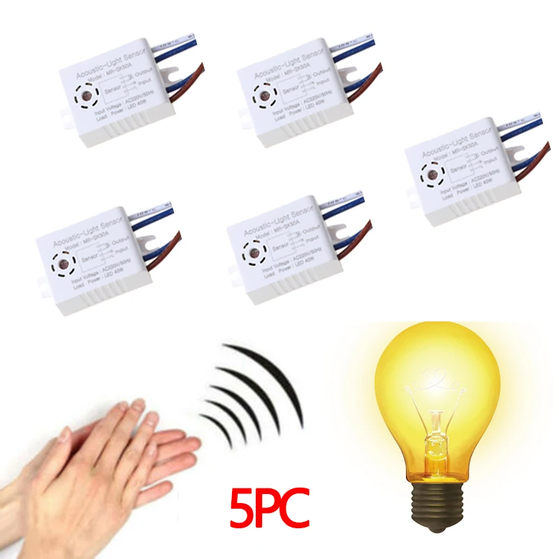 5PC Sound Control Sensor Smart Switches Module Detector Voice Sensor Intelligent Auto on Off Light Lamp Switch Home Improvement