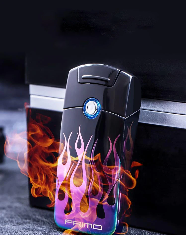 Плазменная зажигалка металлическая USB перезаряжаемая беспламенная с датчиком