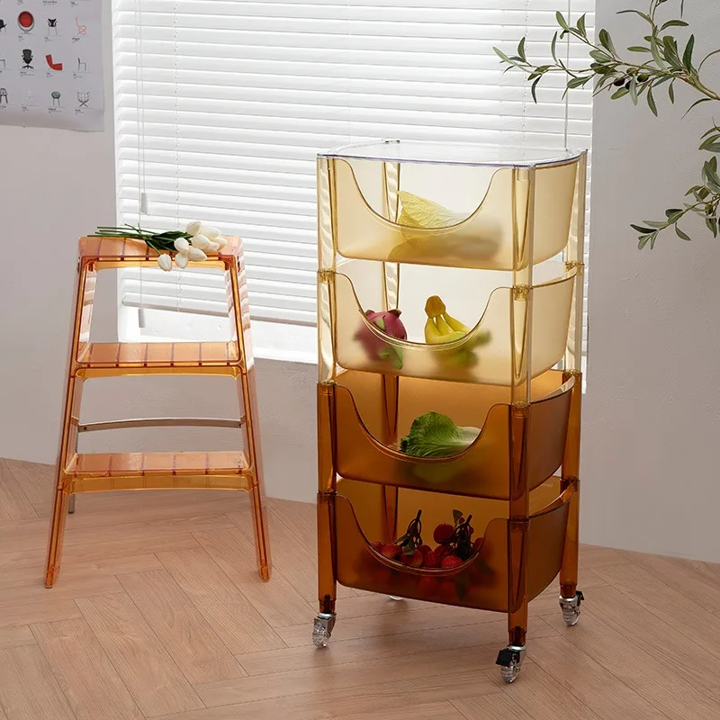 

Nordic Removable Cart Rack Acrylic Multi Layer Modern Household Transparent Stacking Storage Cabinet