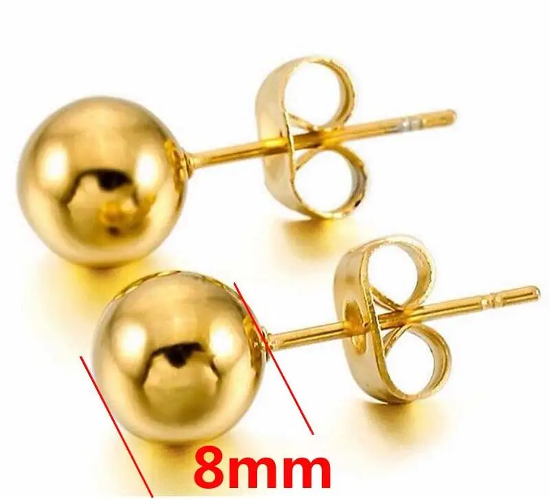 gold Tone Горячая Распродажа, серебро/золото, нержавеющая сталь, 8 мм, хирургические шариковые серьги-гвоздики, мужские серьги-гвоздики, аксессуары для сережек - Окраска металла: gold Tone