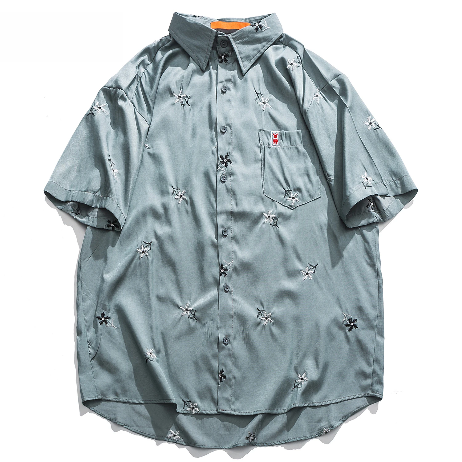 С цветочной вышивкой Рубашки Для мужчин в стиле хип хоп 2020 Японская уличная