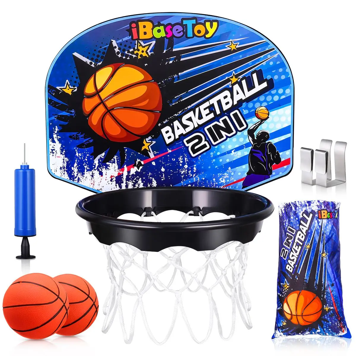 

iBaseToy Basketball Hoop with Laundry Hamper Bag Over the Door Household Kids Basketball Playset Backboard Basketball Net