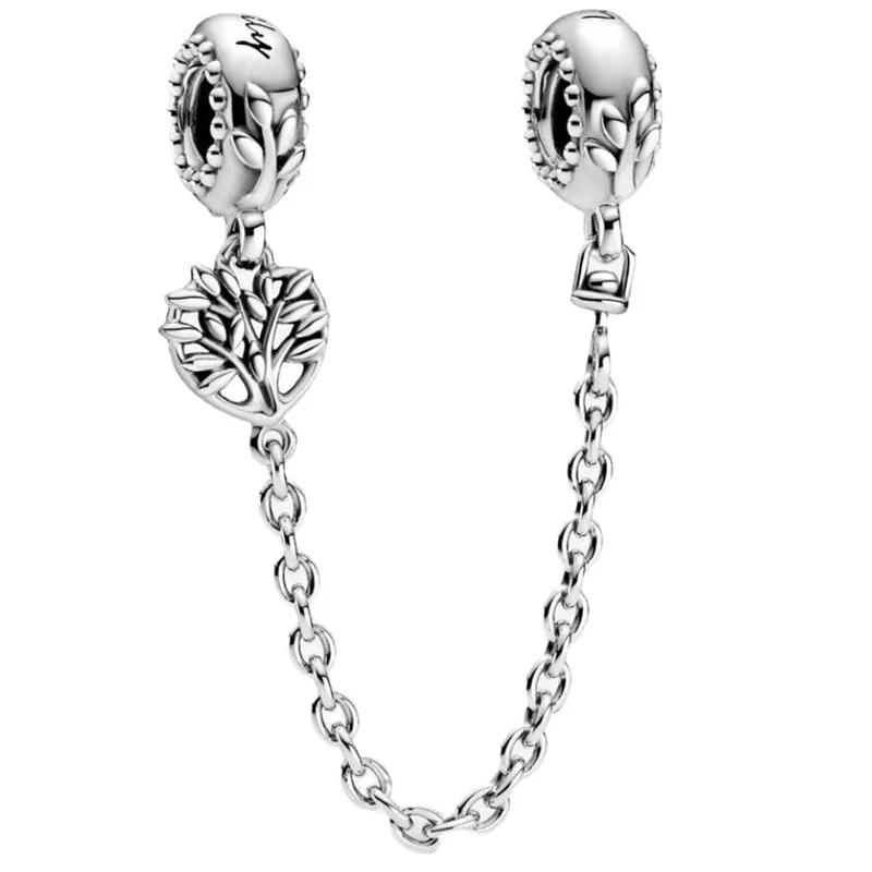 

2021New S925 Sterling Silver Heart-shaped Tree Safety Chain Fit Original 3mm Bracelet&Bangle Making Fashion DIY Jewelry For Wome