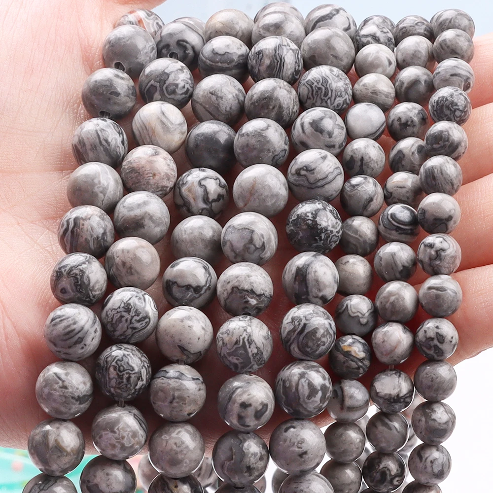 

Natural Map Stone Beads Trend Round Loose Gemstone Stone Beads For DIY Jewelry Making Bracelet Retro Sports Yoga Seed Beads