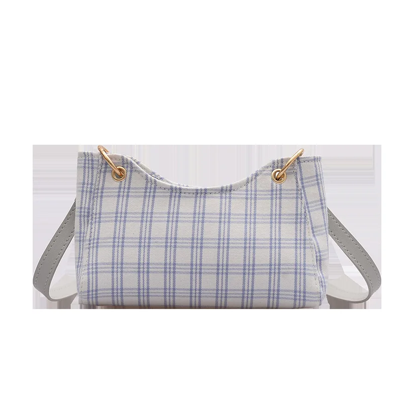 

Small fresh summer plaid canvas bag female bag new Korean version of the fashion girl shoulder slung underarm bag