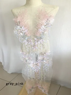 Gray pink Высококлассная сетчатая вышивка вручную вышитая бисером Горячая буровая Ткань наклейки цветок кружева патч свадебное платье патч украшения одежды - Цвет: Gray pink