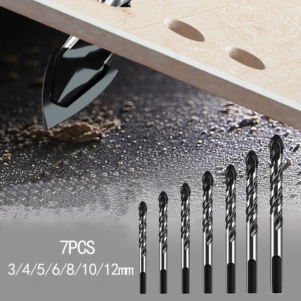 

7Pcs Tungsten Carbide Triangle Drill Bit For Ceramic Tile Concrete Glass 3-12mm
