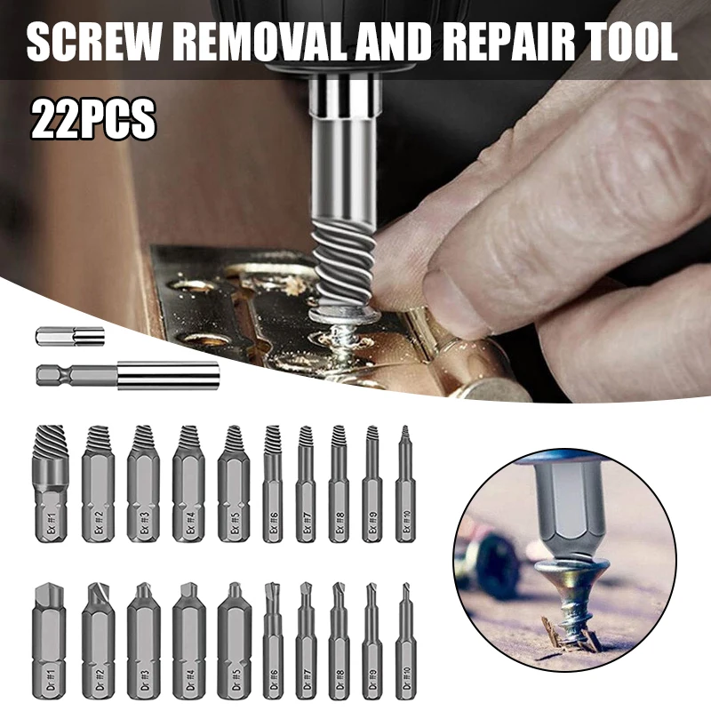 

22pcs Screw Extractor Broken Head Screw Extractor Broken Twisted Screw Removal Repair Tool L23