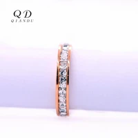 qian du stainless steel female ring inlaid with transparent round crystal ladies ring fashion party ring jewelry