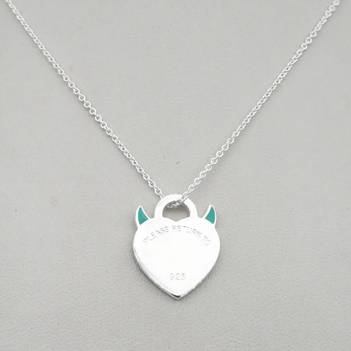 

New ladies S925 sterling silver necklace cute devil heart-shaped blue enamel letter personality fashion holiday love gift
