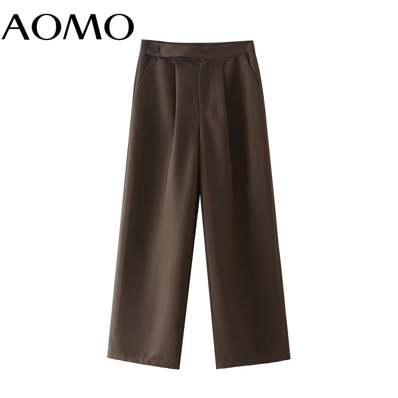 

AOMO 2021 Fashion Women Wide Leg Suit Pants Trousers Pockets Office Lady Elegant Pants Pantalon DA140A
