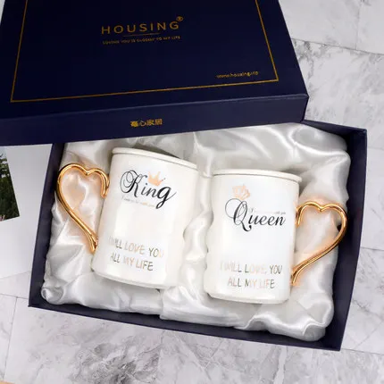 with box With lid OUSSIRRO 2 шт./компл. пара чашка Керамика поцелуй кружка ко Дню Святого Валентина, свадьбы, дня рождения, подарочная коробка - Цвет: with box With lid
