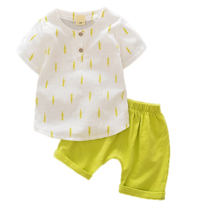 Simple Print Chinese Style Cotton And Linen 2pcs Sets Short Sleeve T-shirt + Pants Age 9 Month-4 Yrs Summer Toddler Boys Clothes |