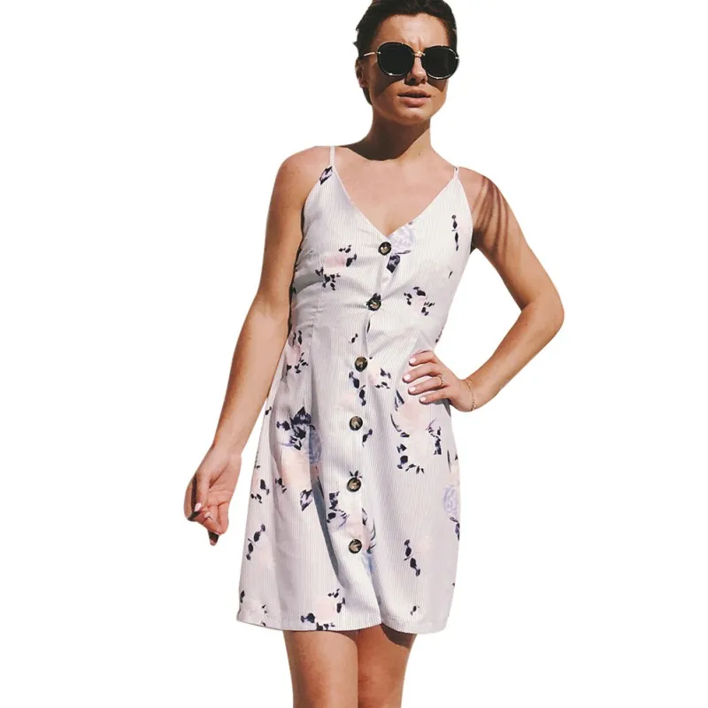 С цветочным принтом мини-платье с v-образным вырезом Для женщин Летнее