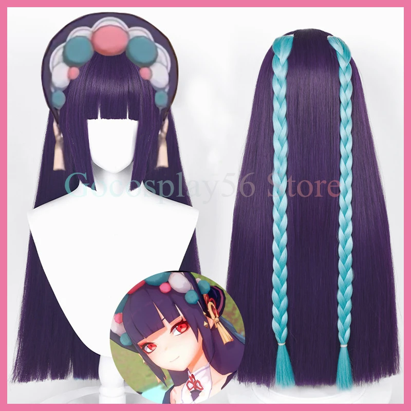 

Genshin Impact Wig Yunjin Cosplay Yun Jin 75cm Long Straight Purple Blue Braids Synthetic Hair Adult Halloween Role Play