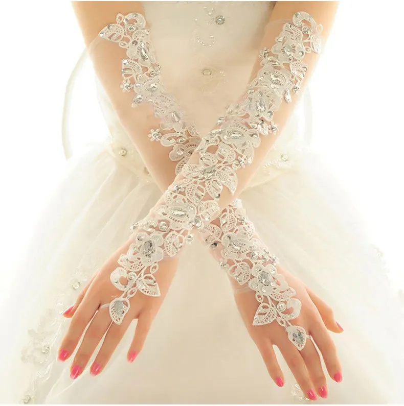 High Quality Ladies Sweet Floral Lace Long Gloves  Opera  Length Bridal Wedding Prom Sunscreen Fingerless Mittens