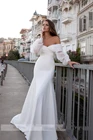 Элегантное женское атласное свадебное платье с длинными рукавами-фонариками, сексуальное кружевное пляжное свадебное платье