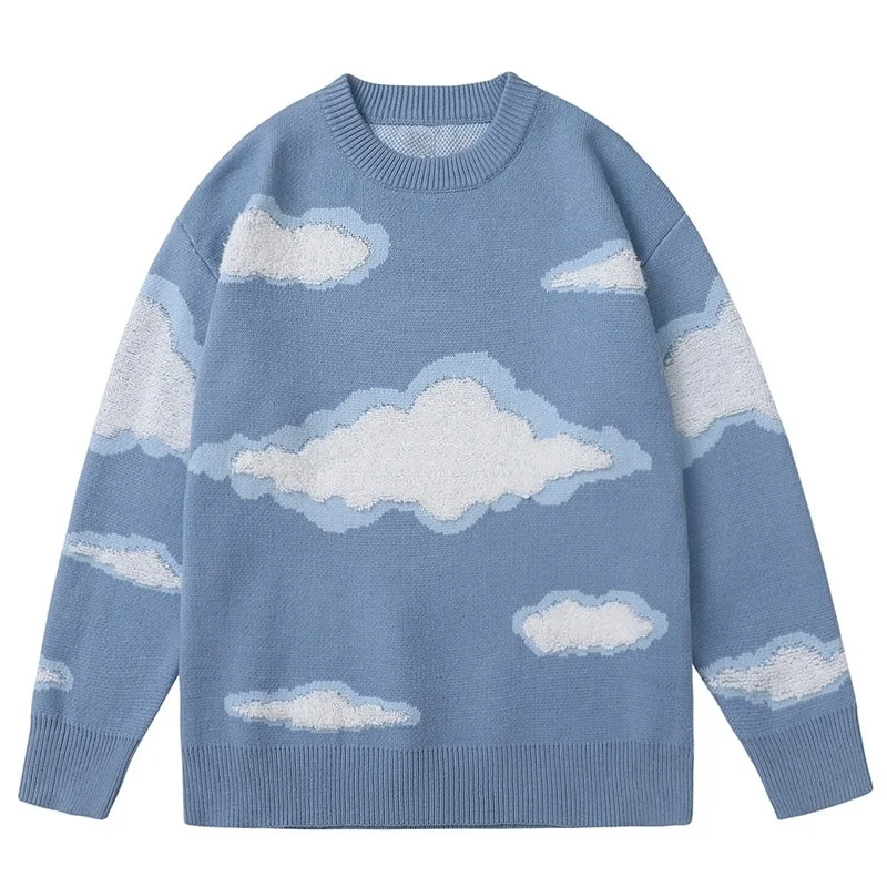 Sky Knitted Blue New Harajuku White Clouds Turn Vintage Pullover Ugly Sweater Men Streetwear Sweater Women Couple Winter Clothes