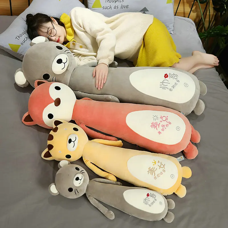 

55-115cm Kawaii Animal Plush Doll Long Pillow Soft Sofa Cushion Fox Bear Cat Toys Sleepping Bedroom Gifts Baby Children Kid