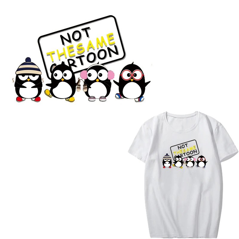 

Iron on Transfer Cartoon Penguin Patches for Kids Clothing DIY T-shirt Applique Heat Transfer Vinyl Thermo Letter Patch Stickers
