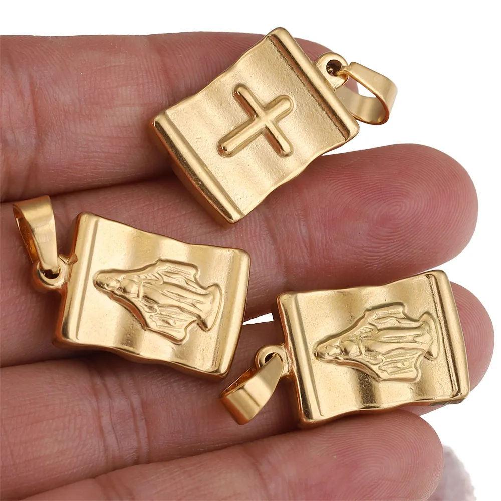 5 шт. лот золотой нержавеющей стали Дева Мария благословенный крест подвеска обаяние подвески база для изготовления ювелирных изделий на.